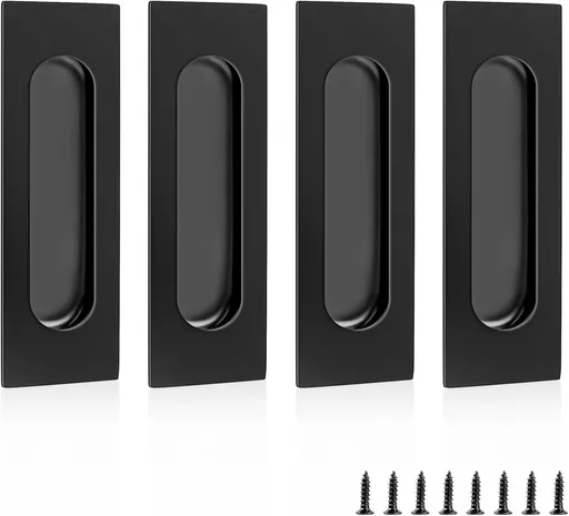 Black Sliding Closet Door Handles Recessed Finger Flush Pulls Stainless Steel Handles Closet Door Pulls(4 Pack 4.72 Inch)