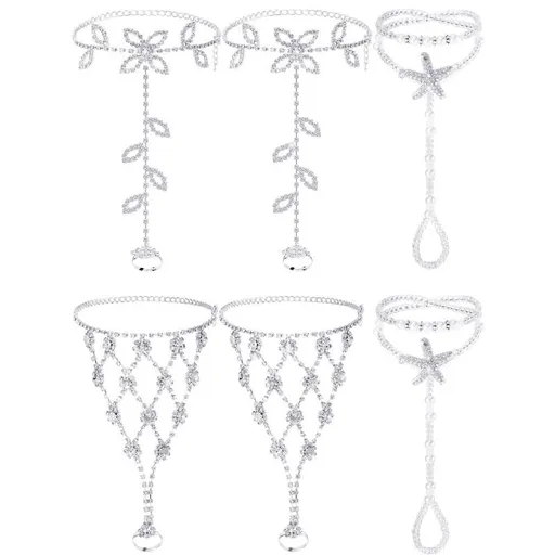 6 Pieces Foot Jewelry Barefoot Sandals for Women Rhinestone Anklets Bohemian Foot Chain for Beach Wedding Valentine's Day
