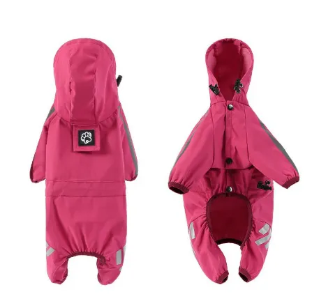 L Pink And Gray Trim Waterproof Four-Legged Dog Raincoat with Leash Hole for Small Breeds