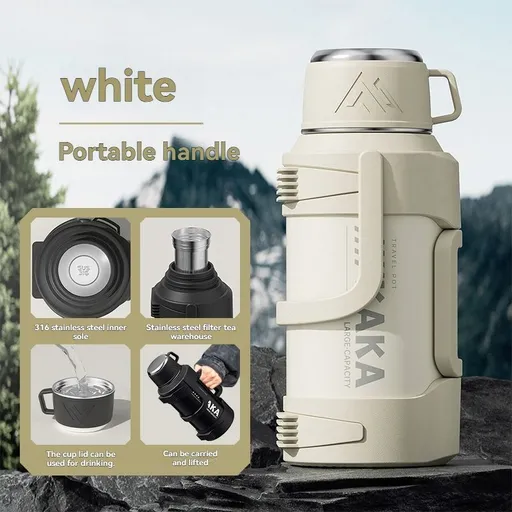 316 Stainless Steel Thermos Large Capacity Thermos Portable Thermos Flask - White - Size 4000ml
