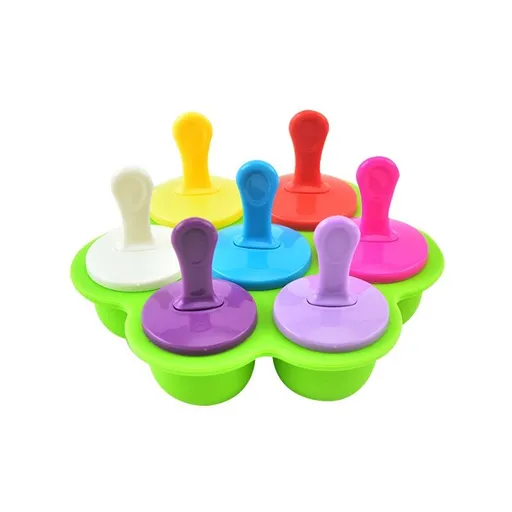 Mini Silicone Popsicle Mold, 7-cavity DIY Ice Pop Mold with Colorful Plastic Sticks, Popsicle Makers for Egg Bites