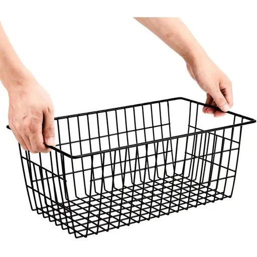 Wire Organizer Storage Bins Basket Small Size Organizer Bins with Handles for Fridge Storage Freezer, Office, Bathroom, Pantry Organization Black Wire Baskets ,1Pack