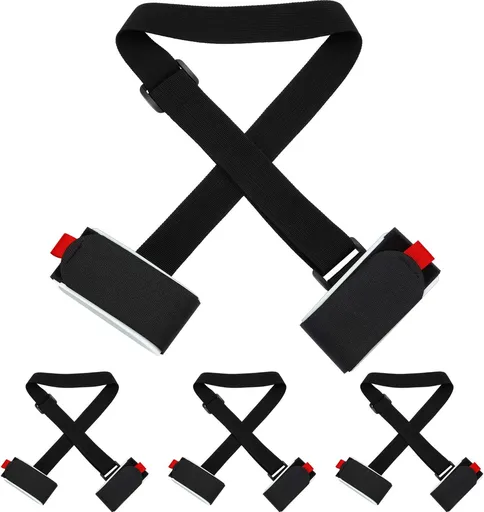 Adjustable Ski Carrier Bag for Skis and Poles - Black (4 Pack)