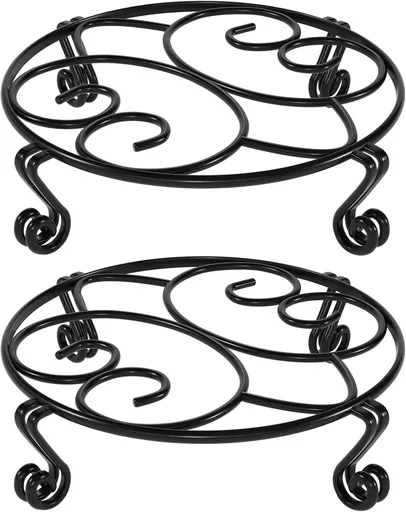 2 Pack Round Metal Plant Stands for Flower Pots, Heavy-Duty Rustproof Iron Indoor and Outdoor Planter Risers, Black, 30 cm