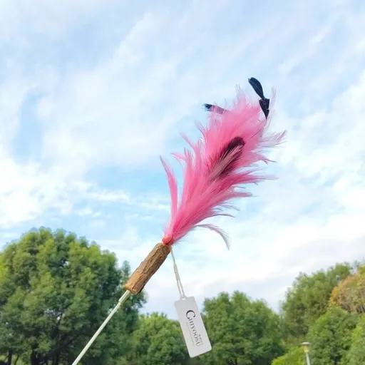 CHIYOOSU Cat Teaser Wand with Feather Bell Cocktail flower replacement head rose red
