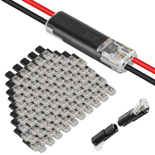 100PCS Double-wire Plug-in Connector, Pluggable Low Voltage Quick Splice Wiring Connector for 20-24, with Locking Buckle, No Wire-Stripping Required