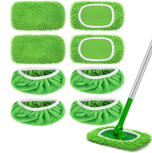 4+4 Reusable Microfiber Mop Pads Compatible with Swiffer Sweeper- Dry Sweeping Cloths & Wet Mopping Cloths - Washable Wet Pads Refill for Mopping Floors (Mop is not Included)