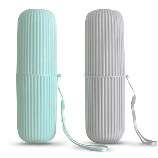 2Pcs Travel Toothbrush Holder, Portable Toothbrush Case for Traveling, Camping, Business Trip and School, Multifuction Plastic Toothbrushes Toothpaste Set with Two Colors（Length：7.7"