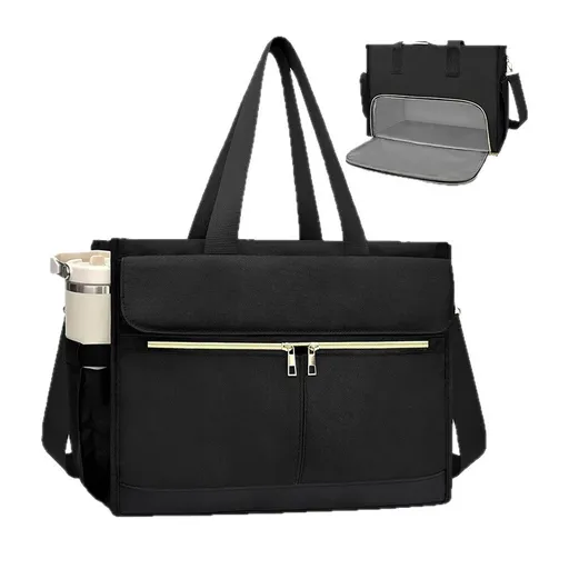 Black Large Capacity Insulated Lunch Tote Bag with Shoulder Strap Leakproof Cooler Handbag Multi-Pocket Work Organizer for Office and Picnics