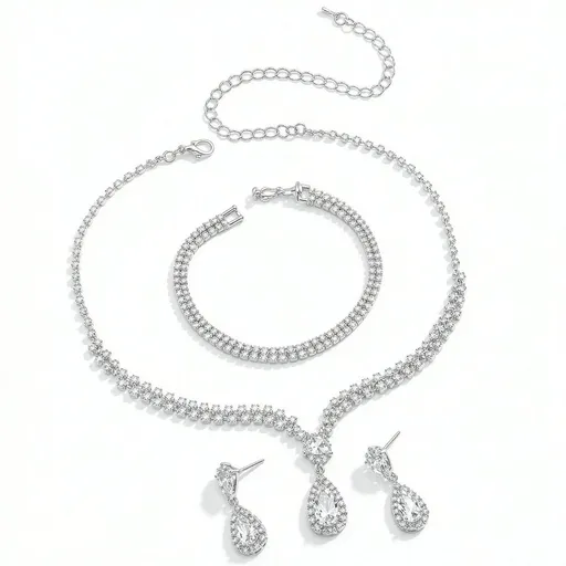 Wedding Jewelry for Bridal Bridesmaid Silver Rhinestone Jewelry Set Bride Crystal Necklace Earrings Set for Women Party Prom