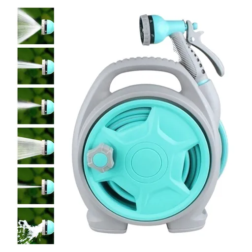 Retractable Garden Hose Reel with 6-in-1 Sprayer Nozzle 49Ft Hose Portable Water Hose Reels with Auto Spray Lock and Pipe Storage Bracket Standard 1/2-3/4'' Pipe Connector for Watering Cleaning