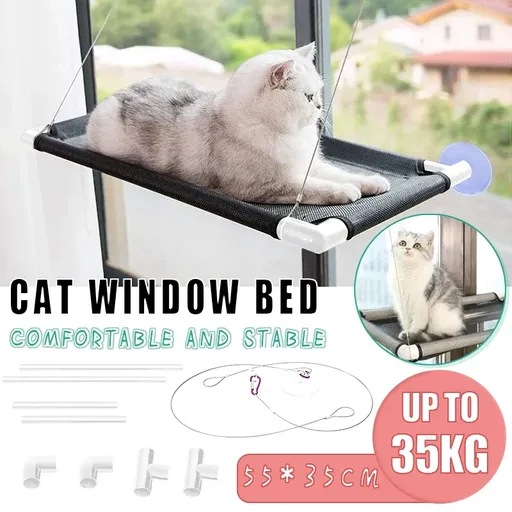 Cat Window Bed Suction Cup Hammock Black Breathable Hanging Seat 55x35cm