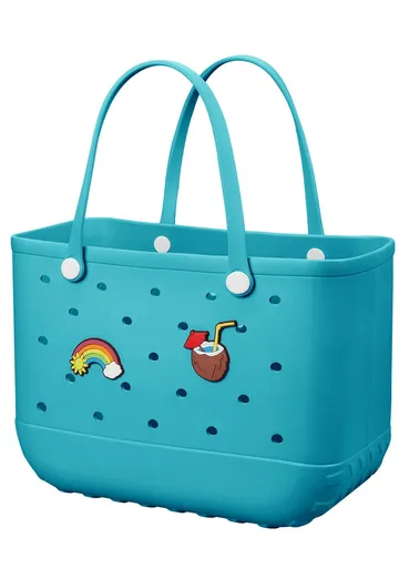 EVA Beach Tote Bag for Swimming, Pool & Travel – Waterproof Washable Rubber Handbag with 2 Random Charms, Lightweight & Sand-Resistant (Blue) | Other Colors Available in Store