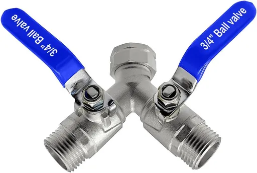 304 Stainless Steel Hose Splitter 2 Way Y Garden Hose Bib Splitter with Long Handle Water Hose Ball Shut Off Valve 3/4 GHT Threaded