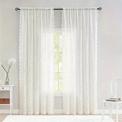 Vintage Lace Curtains 84 Inches Long-Romantic Flowers and Branch Sheer Lacy Curtains for Living Room French Door 1 Pair Rod Pocket, 55 x 84 Inch Ivory