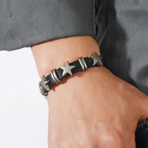 Leather Bracelet for Women with Star Charm Punk Gothic Men's Jewelry Vintage Bracelets for Women and Men