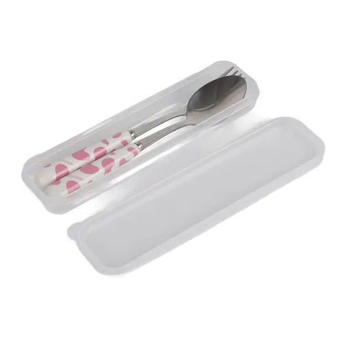 2 PCS Stainless Steel Knife Fork Spoon Kitchen Flatware Tableware with Box Children Set Pink