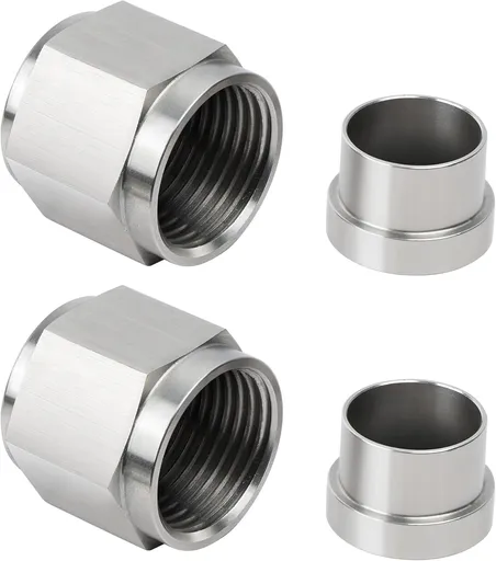 6AN Female Hardline Tube Nut and Sleeve Fitting Stainless Steel for 3/8" OD Alloy Tubing 2PCS