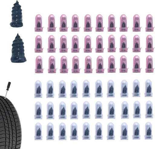 60 PCS Car Tire Repair Nails, 2 Sizes Tool-free Vacuum Tire Plug, Emergency Self-service Seal Puncture Repair Screw, Universal Individually Packed Patch Tool for Cars and Motorcycles (Black)