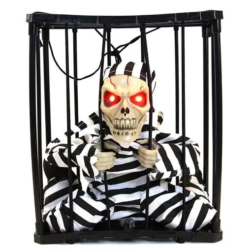 Halloween Scary Screaming Animated Skeleton Cage Prisoner with Light Up Eyes Haunted House Props Halloween Party Decorations