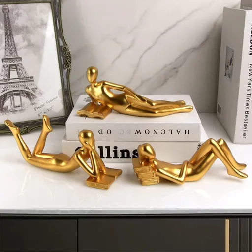Gold Home Decor Thinker Reading Women Statue for Living Room, Modern Shelf Decor Accent Decorations, Resin Collectible ,Gold