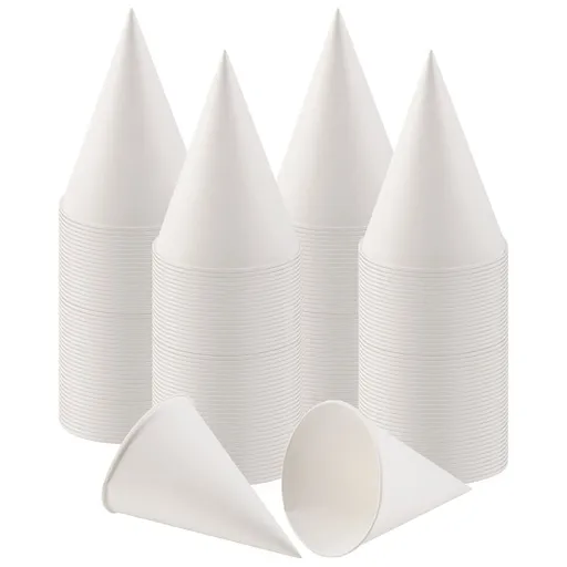 White Paper Cone Cups, Snow Cone Cups,Coated Leakproof Cone Paper Cups for, Shaved Ice, Water 200Pcs