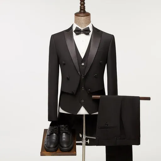 POSHAWN Mens 3 Piece Suit Double Breasted Black XL
