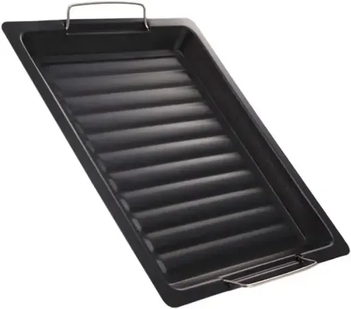 Korean Style Rectangular BBQ Grill Pan with Non-Stick Carbon Steel Surface and Dual Handles for Outdoor Cooking, Camping and Grilling, Black