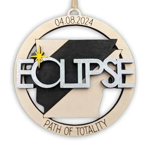 Solar Eclipse 2024 Ornament, Wooden 2024 Eclipse Keepsake,Eclipse Souvenir - 12 Different States Texas, New York