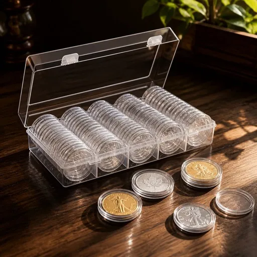 60 Piece Coin Case Holder for Collectors Clear Plastic Round Coin Capsules 41mm for Silver Dollar Coin Collection Supplies