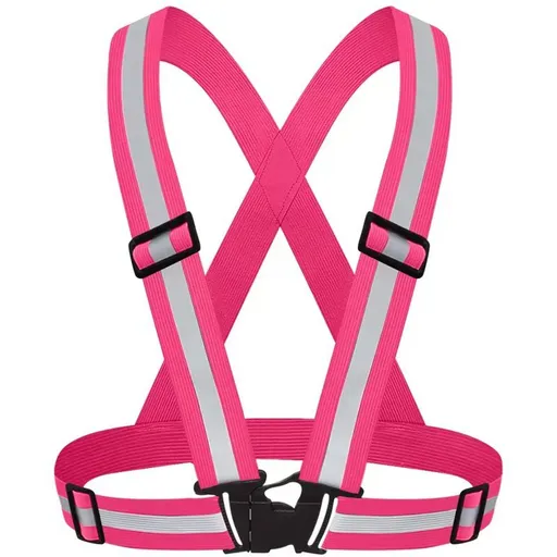 Pink Adjustable Reflective Safety Vest - High Visibility Elastic Straps for Night Running, Cycling & Construction, Lightweight Polyester Reflective Harness for Adults