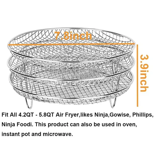 Air Fryer Accessories-Air Fryer Three Stackable Racks ,Air Fryer Rack Stainless Steel Fit 4.2QT - 5.8QT air fryer,Oven