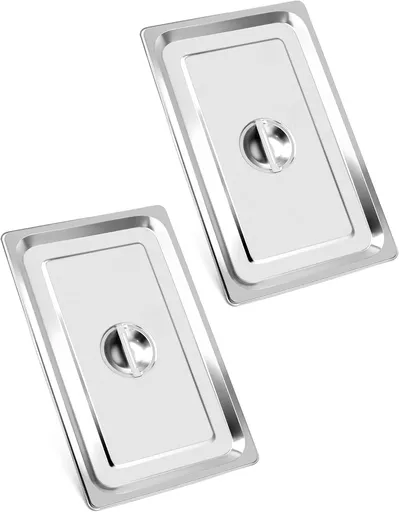 Full Size Stainless Steel Steam Table Pan Cover with Handle - Set of 2, Durable Lid for Steam Pans