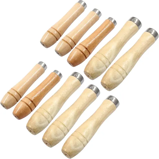 10pcs Wooden File Handle with Strong Metal Collars, Round Small Ergonomic Wooden Handle for 4"-7" File Cutting Tool Craft (5pcs 4mm + 5pcs 5mm)