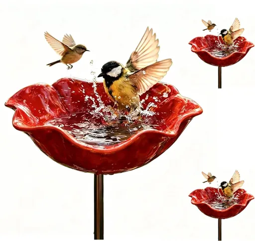 Bird Drinkers, 14 x 14 x 65 cm, quality alloy material, elegant flower shape, Garden decorations, Bird Drinker on a Perch