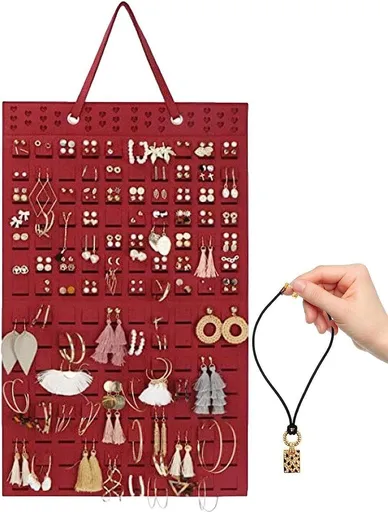 Wall Mounted Jewelry Organizer Storage Bag Red