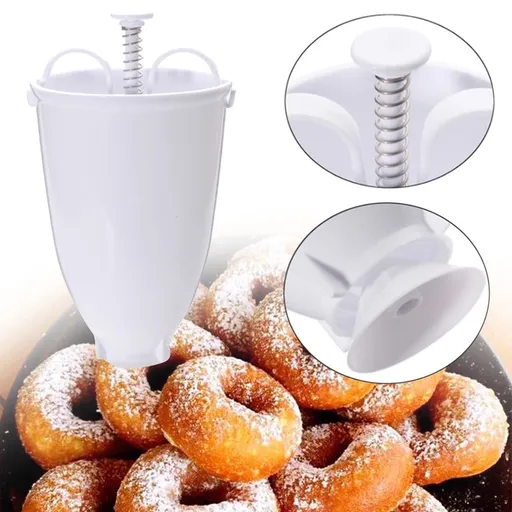 Manual Doughnut Maker, One Hand Plastic Batter Dispenser for Homemade Donuts, Ring Cakes and Pastries, 9 x 18 cm, White
