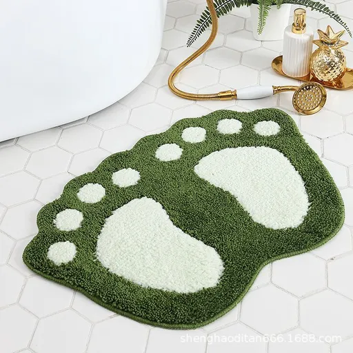 Faux Wool Bathroom Mat Super Absorbent Mat Paw Shaped Mat Non Slip Mat Machine - Green - Size 80-120cm