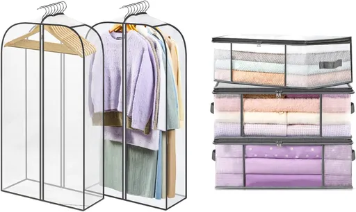 3-Pack Clothes Storage Bags-35L, 2 Pack Clear Garment Bags-40'' Long -