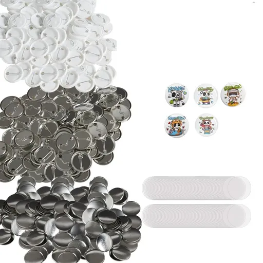 500 Sets 1.25 inch 32mm Pin Back Button Parts, Plastic/Metal Button, Clear Film, Machine NOT Included