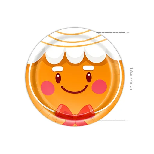 7 Inch Disposable Paper Plates 10 PCS, Gingerbread Man Printed Plates, Party Table Accessory for Christmas & Halloween Family Gathering