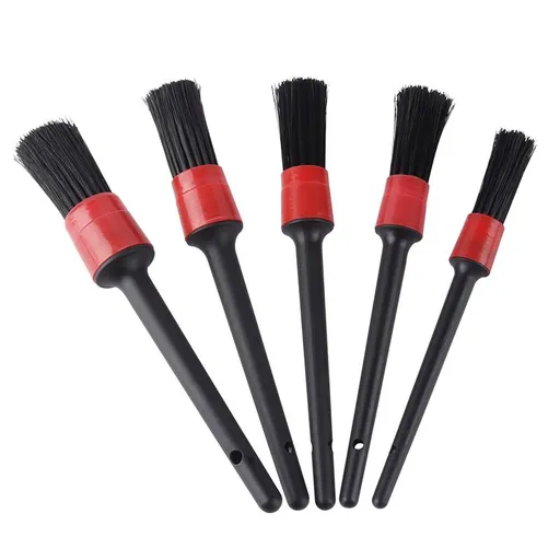 Detailing Brush Set -5 Different Sizes Premium Natural Boar Hair Mixed Fiber Plastic Handle Automotive Detail Brushes