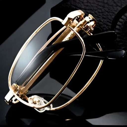 +2.00 Diopter Metal Portable Foldable Anti-Blue Light Reading Glasses, Lightweight Compact Readers for Seniors - Gold