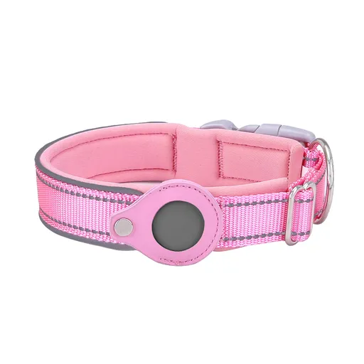 Size M Pink Reflective Adjustable Anti-Lost Pet Collar (For Apple AirTag - Collar Only, Tracker Not Included)