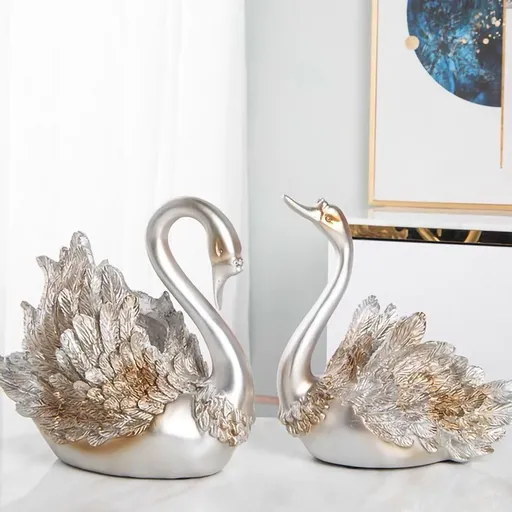 Couple Swan Ornament Living Room TV Cabinet Swan Ornament Modern Home Decoration Wedding Gifts Silver
