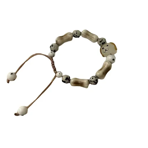 Personalized Minimalist Adjustable Beaded Women's Bracelet Vintage Handmade Ceramic Puppy Bracelet Ceramic Beaded Bracelet Hand