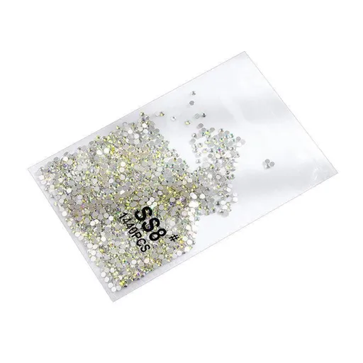 1440Pcs Glitter Rhinestones Crystal Flat Clear Bottom Glass Nail Art Nail Drill - Coloured Crystal-SS8
