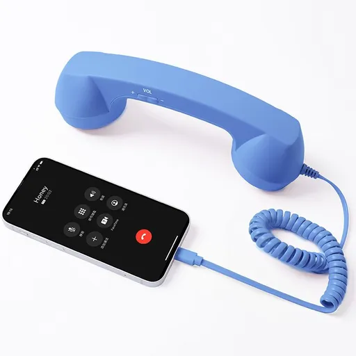 Retro mobile phone handset: Type-C plug-and-play, compatible with iPhone and Android, anti-radiation for ear protection, HD calls, a vintage desktop essential.BLUE