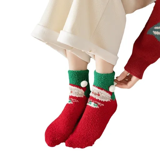 Fluffy Christmas Slipper Socks with Soft Warm Lining for Winter Lounging, Bedtime Comfort and Festive Home Wear, Red and Green