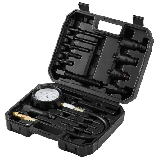 Diesel Engine Compression Tester, 18 pcs Cylinder Pressure Test Tool Kit, with 0-1000 psi Gauge and Adapters, Equipment